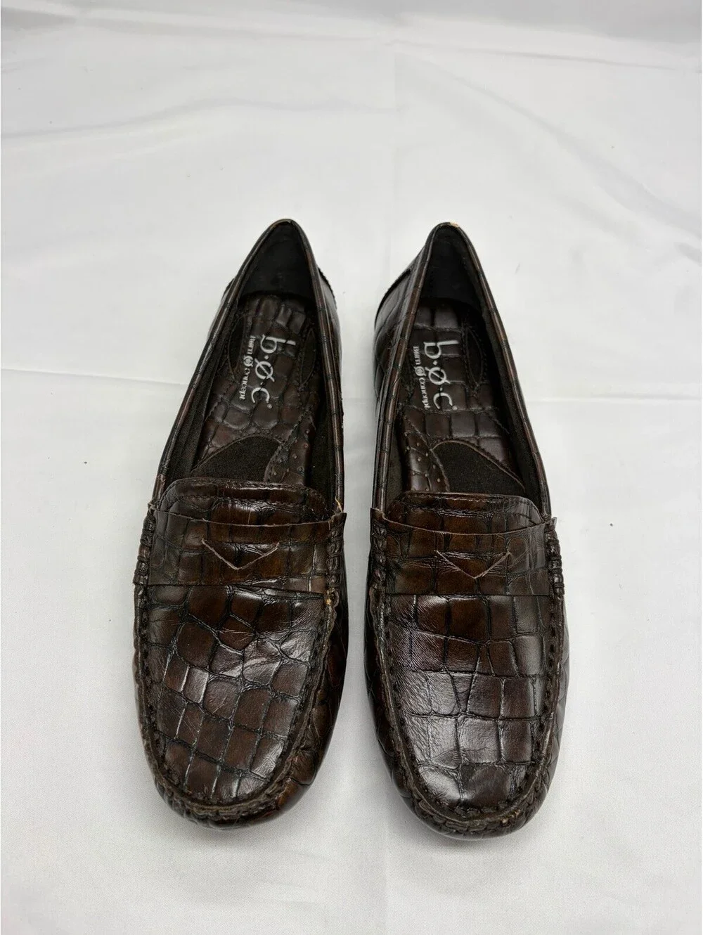 Born Driving Loafers Andes Brown Leather Faux Crocodile Men's Size 8/39